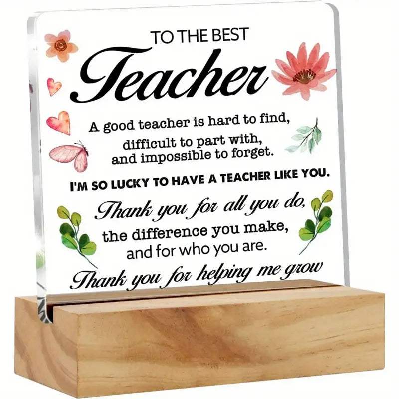 Acrylic Teacher Appreciation Plague With Wooden Stand