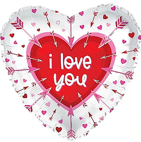 Foil Balloon 9" (22.5cm Dia) I Love You Arrow Heart White