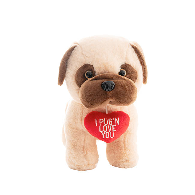 Pug Jack w Love You Heart Plush Soft Toy Camel (26x24cmHT)