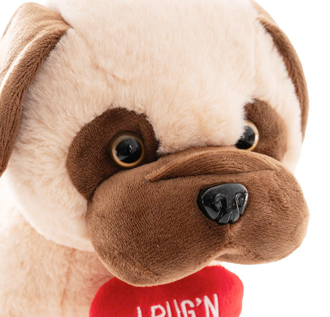 Pug Jack w Love You Heart Plush Soft Toy Camel (26x24cmHT)