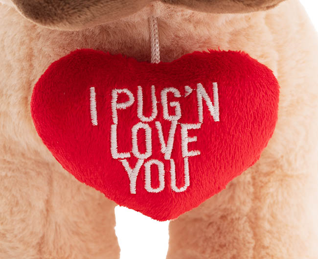 Pug Jack w Love You Heart Plush Soft Toy Camel (26x24cmHT)