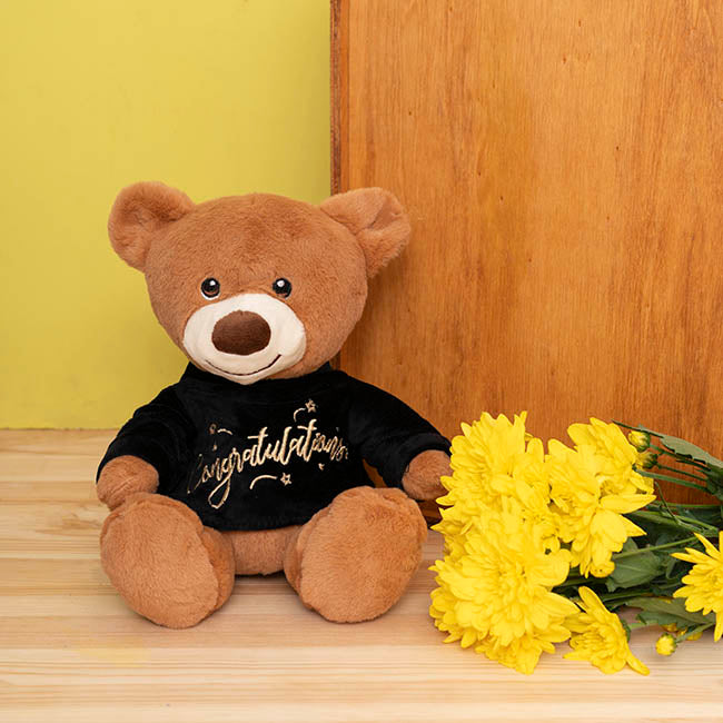 Teddy Bear Caleb w Congratulations T-Shirt Black (21cmST)