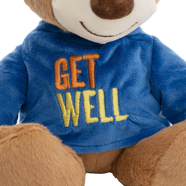 Teddy Bear Caleb w Get Well T-Shirt Blue (21cmST)