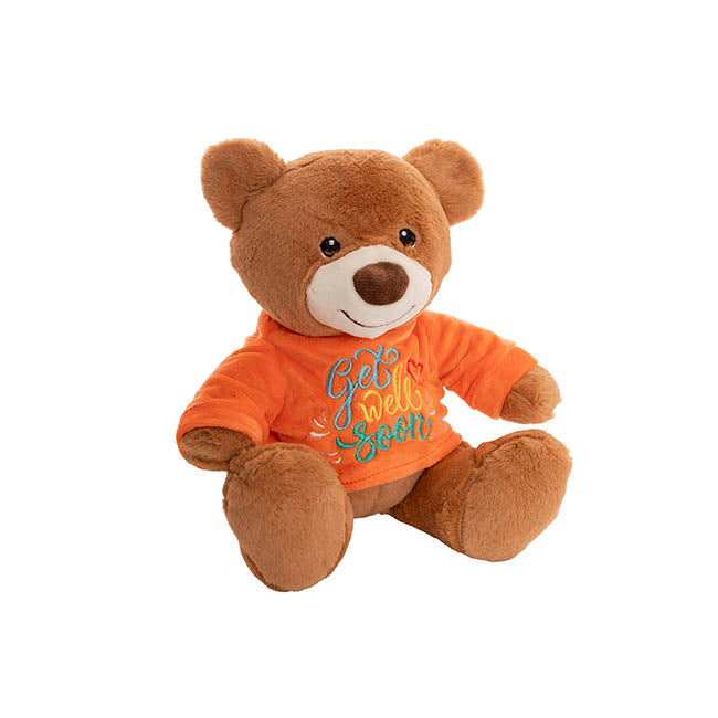 Teddy Bear Caleb w Get Well Soon T-Shirt Orange (21cmST)