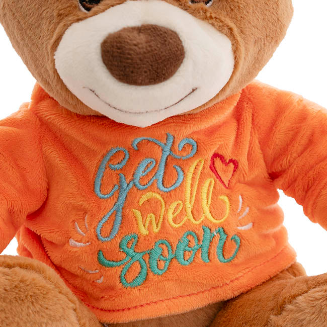 Teddy Bear Caleb w Get Well Soon T-Shirt Orange (21cmST)