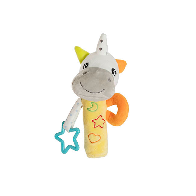 Unicorn Baby Squeaky Stick Rattle Yellow (22cmHT)