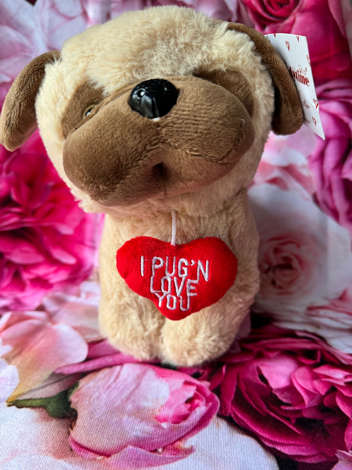 Pug Jack w Love You Heart Plush Soft Toy Camel (26x24cmHT)