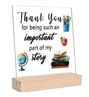 Acrylic Teacher Appreciation Plague With Wooden Stand