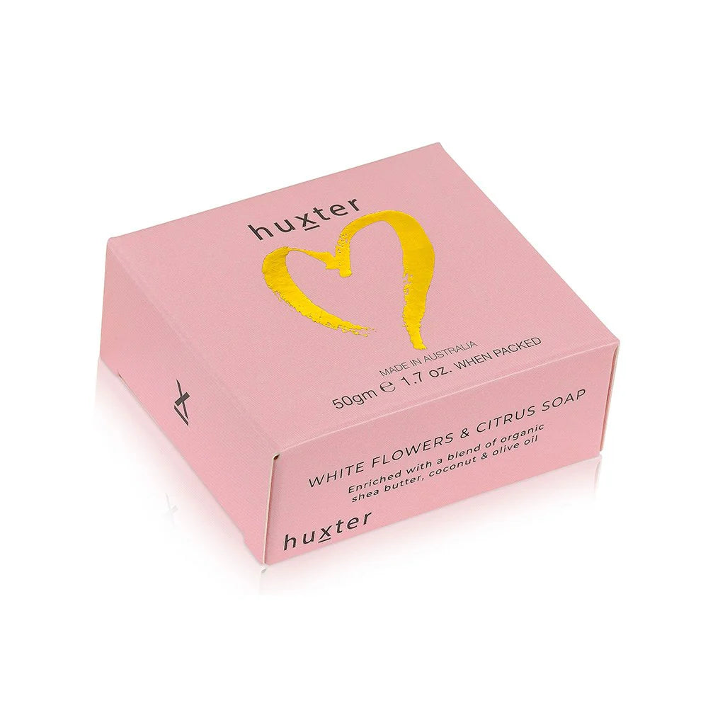 Huxter Mini Boxed Guest Soap - Pastel Checks - Foil Heart - White Flowers & Citrus - 50gm